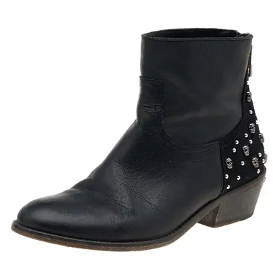 Zadig And Voltaire Black Leather Embellished Ankle Boots Size