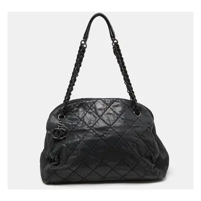 Chanel Black Quilted Shimmer Leather Medium Just Mademoiselle Bowler Bag