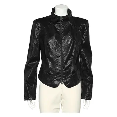 Emporio Armani Black Textured Cotton Zip Front Jacket