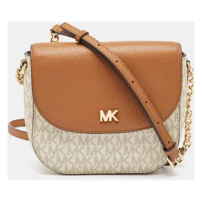 Michael Kors Beige/Tan Signature Coated Canvas and Leather Mott Crossbody Bag