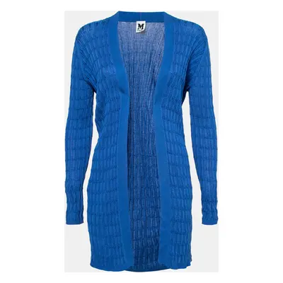 M Missoni Blue Ribbed Knit Open Front Cardigan