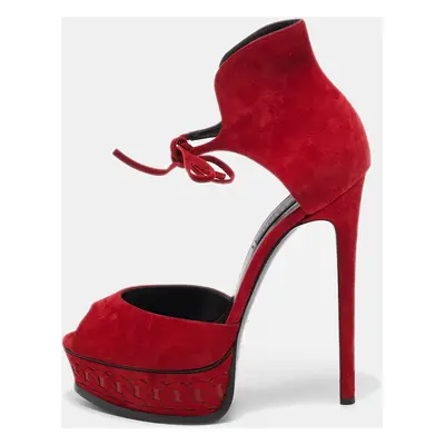 Casadei Red Suede Ankle Strap Sandals Size