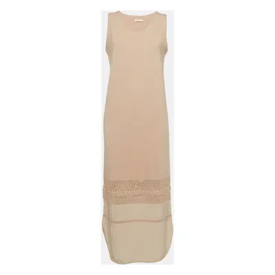 Chloe Beige Crochet Trim Wool Knit Sleeveless Maxi Dress