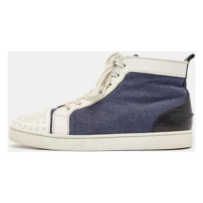 Christian Louboutin White/Blue Leather Lou Degra Spike High Top Sneakers Size