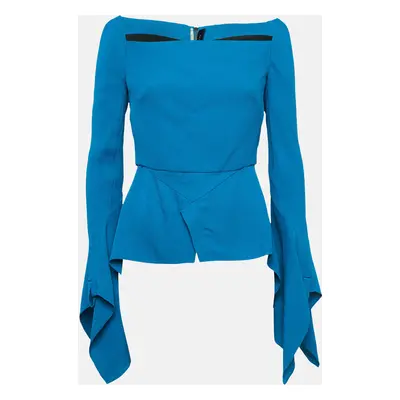 Roland Mouret Blue Textured Crepe Flared Blouse