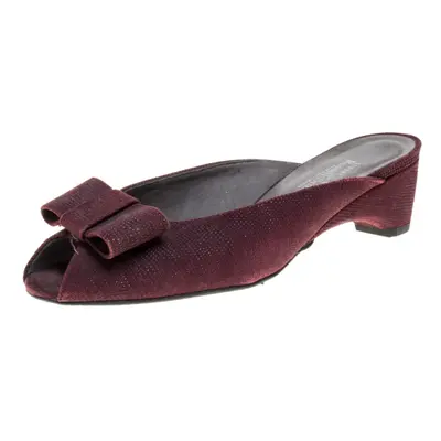 Stuart Weitzman Burgundy Textured Suede Bow Peep Toe Slide Sandals Size