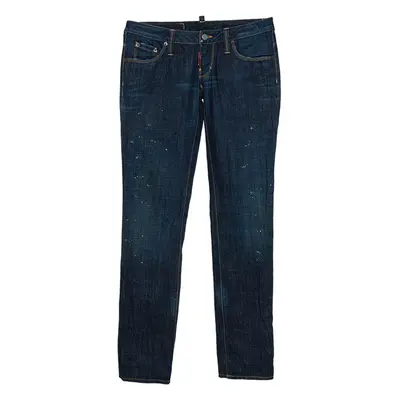 Dsquared2 Indigo Denim Paint Splatter Effect Straight Leg Jeans