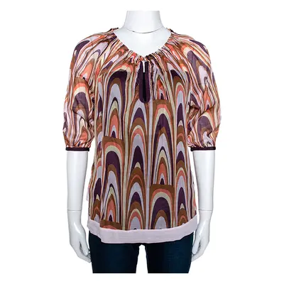 M Missoni Multicolor Printed Cotton Ruched Neckline Blouse