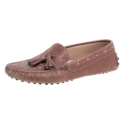 Tod's Blush Pink Leather Tassel Embellished Loafers Size