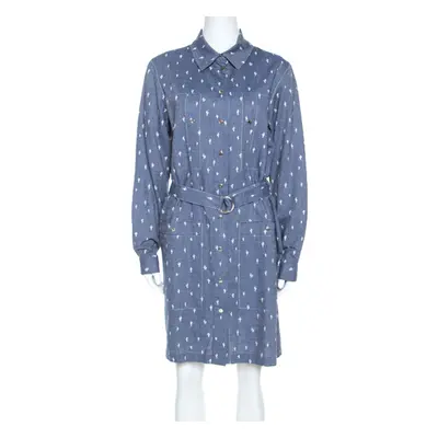 Kenzo Blue Denim Cactus Print Belted Shirt Dress