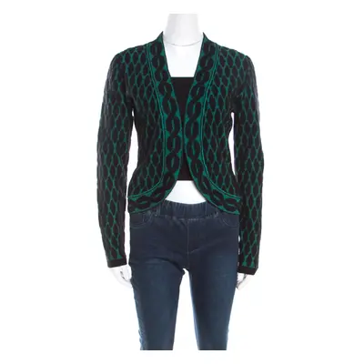 Escada Black and Green Jacquard Knit Open Front Sayakah Cardigan