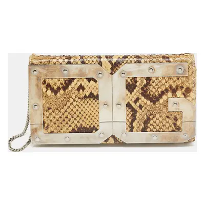 Dolce & Gabbana Cream Python DG Logo Wristlet Clutch