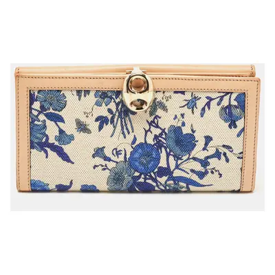 Gucci Blue/Beige Floral Print Canvas and Leather Wave Continental Wallet