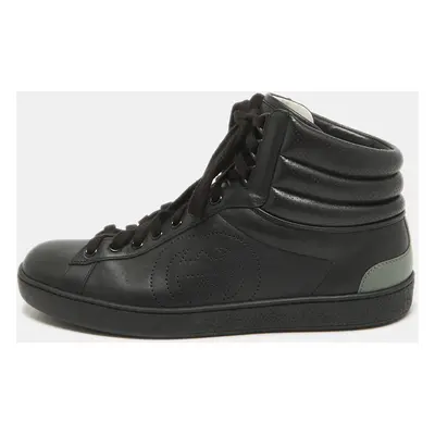 Gucci Black/Grey Leather GG Ace High Top Sneakers Size