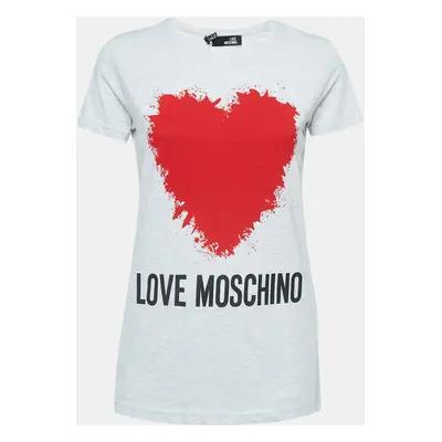 Love Moschino Grey Logo Print Cotton Crew Neck T-Shirt