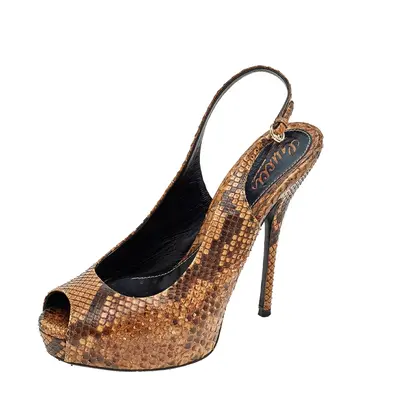 Gucci Brown Python Leather Slingback Sandals Size 37.5