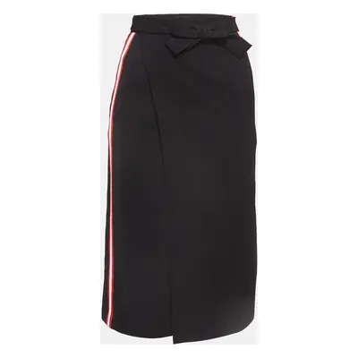 Maje Black Side Stripe Crepe Pencil Wrap Skirt