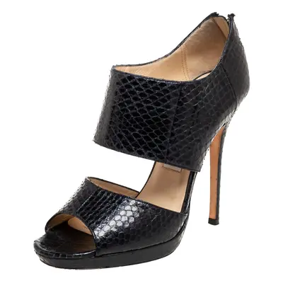 Jimmy Choo Black Snakeskin Leather Private Sandals Size