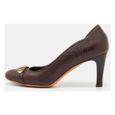 Gucci Brown Embossed Leather Buckle Pumps Size