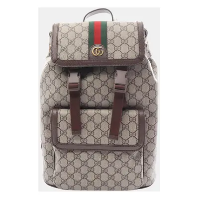 Gucci Beige Brown Multicolor Coated Canvas Leather Ophidia GG Supreme Backpack