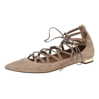 Aquazzura Beige Suede Dancer Lace Up Ballet Flats Size