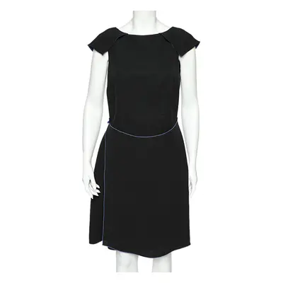 Giorgio Armani Black Silk Crepe Contrast Trimmed Wrap Detailed Dress