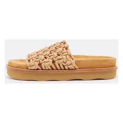 Chloe Beige Woven Leather Kacey Flat Slides Size