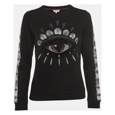 Kenzo Black Evil Eye Embroidered & Printed Cotton Knit Sweatshirt