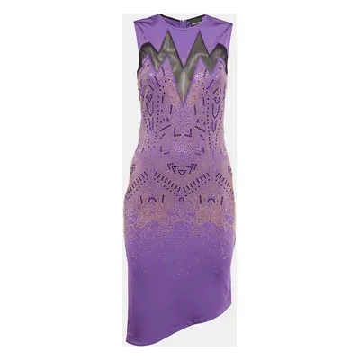 Just Cavalli Purple Studded Mesh Trim Jersey Asymmetric Dress