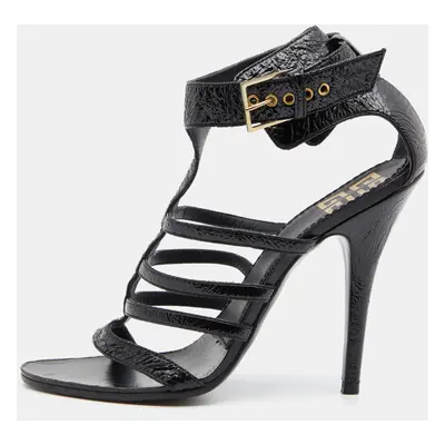 Givenchy Black Patent Leather Caged Open Toe Sandals Size 36.5