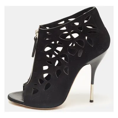 Giuseppe Zanotti Black Suede Laser Cut Booties Size 37.5