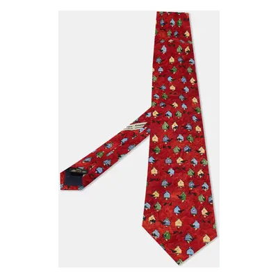 Ermenegildo Zegna Crimson Red Tree House Print Silk Tie