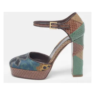 Etro Multicolor Python and Fabric Platform Pumps Size 35.5