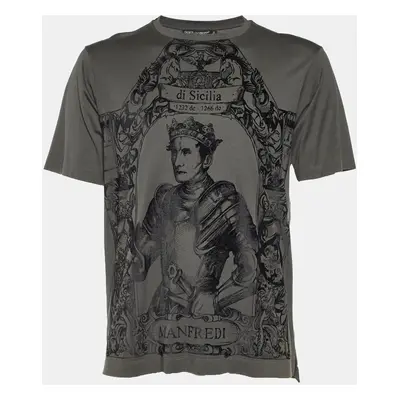 Dolce & Gabbana Charcoal Grey Flock Print Cotton T-Shirt