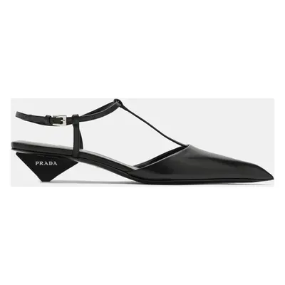 Prada Black Leather Pointed Toe Slingback Pumps EU