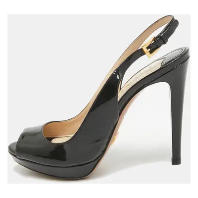 Prada Black Patent Leather Peep Toe Slingback Pumps Size 36.5