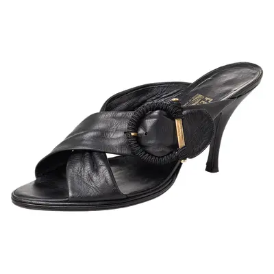 Salvatore Ferragamo Black Leather Mule Sandals Size 40.5