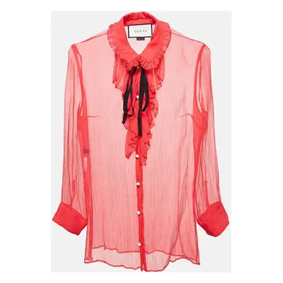 Gucci Pink Chiffon Ruffled Sheer Shirt