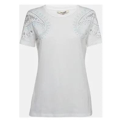 Roberto Cavalli White Crystal Embellished Jersey T-Shirt