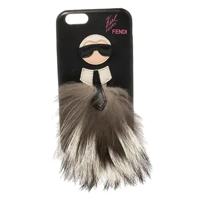 Fendi Black Leather and Fox Fur Karlito iPhone Case