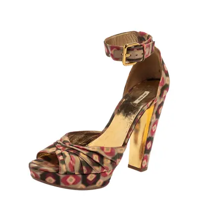 Miu Miu Multicolor Printed Fabric Ankle Strap Sandals Size 38.5