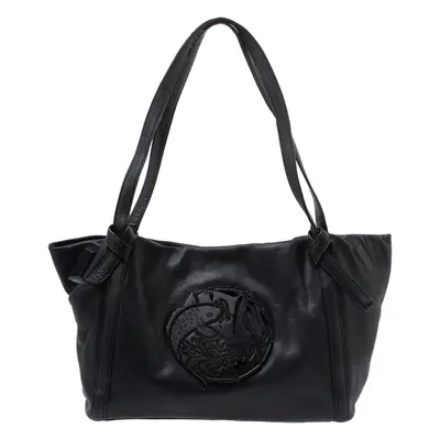 Kenzo Black Leather Koi Fish Tote