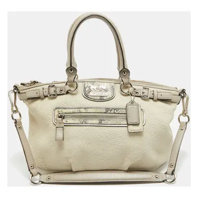 Coach Light Grey Snake Embossed and Leather Sophia Madison Satchel