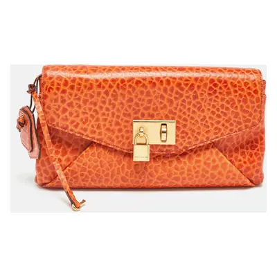 Marc Jacobs Orange Textured Leather Lock Flap Clutch