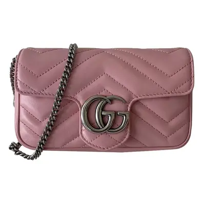 Gucci Pink Matelasse Leather Super Mini GG Marmont Shoulder Bag