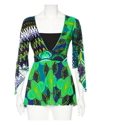 M Missoni Green Abstract Printed Jersey Embellished Detail Tunic