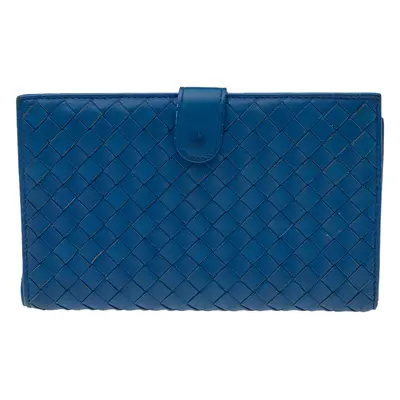 Bottega Veneta Blue Intrecciato Leather Continental Wallet