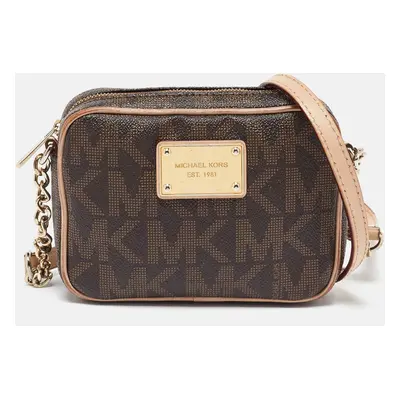 MICHAEL Michael Kors Beige/Brown Signature Coated Canvas and Leather Mini Camera Crossbody Bag