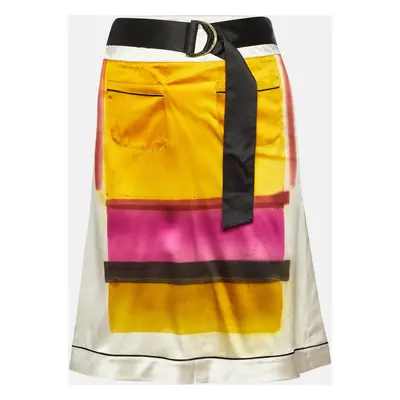 Etro Off-White Printed Satin Silk Knee-Length Skirt