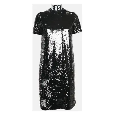 Versus Versace Black Sequin Embellished Mesh High-Neck Mini Dress